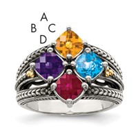 Sterling Silver Antiqued Ring with 14K 4-stone Mother's view 1