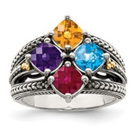 Sterling Silver Antiqued Ring with 14K 4-stone Mother's view 2