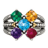 Sterling Silver Antiqued Ring with 14K 5-stone Mother's view 5