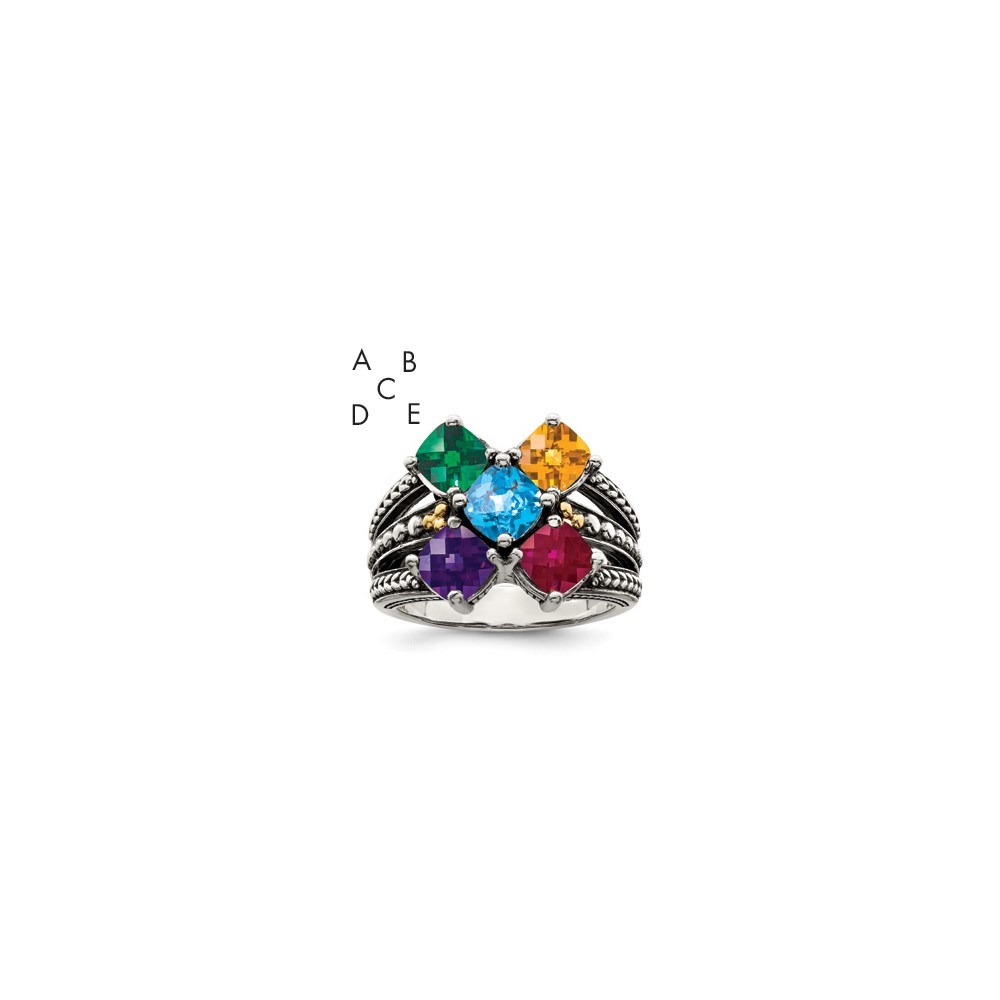 Sterling Silver Antiqued Ring with 14K 5-stone Mother's