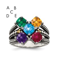 Sterling Silver Antiqued Ring with 14K 5-stone Mother's view 1