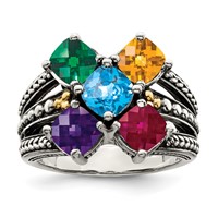 Sterling Silver Antiqued Ring with 14K 5-stone Mother's view 2