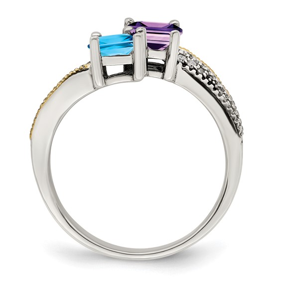 Sterling Silver & 14k Birthstone and Diamond Mother's Semi-Mount Ring       