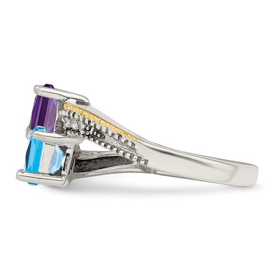 Sterling Silver & 14k Birthstone and Diamond Mother's Semi-Mount Ring       