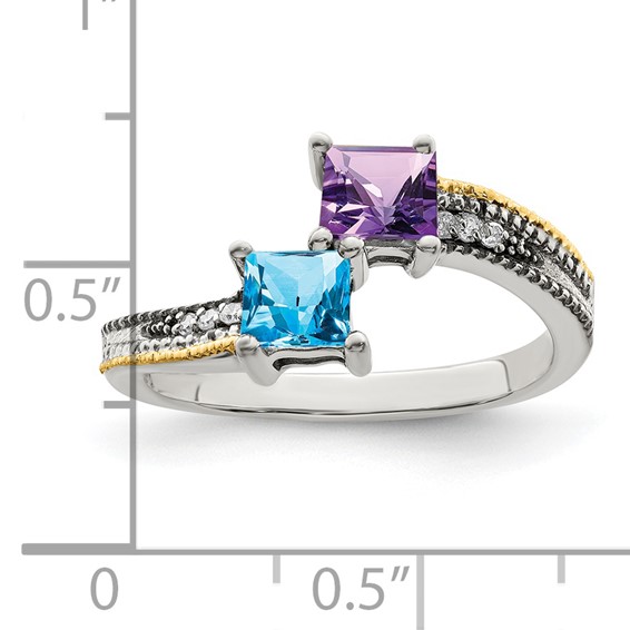 Sterling Silver & 14k Birthstone and Diamond Mother's Semi-Mount Ring       