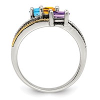 Sterling Silver Antiqued Ring with 14K 3-stone with Diamond Mother's view 3
