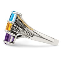 Sterling Silver Antiqued Ring with 14K 3-stone with Diamond Mother's view 4