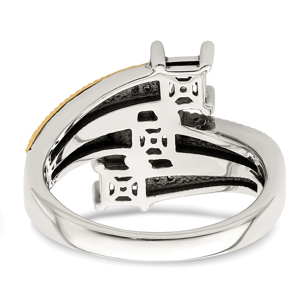 Sterling Silver Antiqued w/14k 3-stone w/Diamond Mother's Semi-Mount Ring (QMR12/3-7)