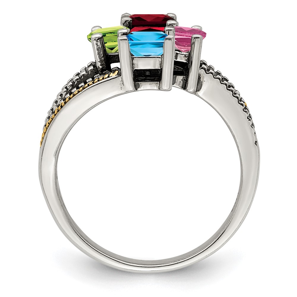 Sterling Silver Antiqued w/14k 4-stone w/Diamond Mother's Semi-Mount Ring (QMR12/4-6)