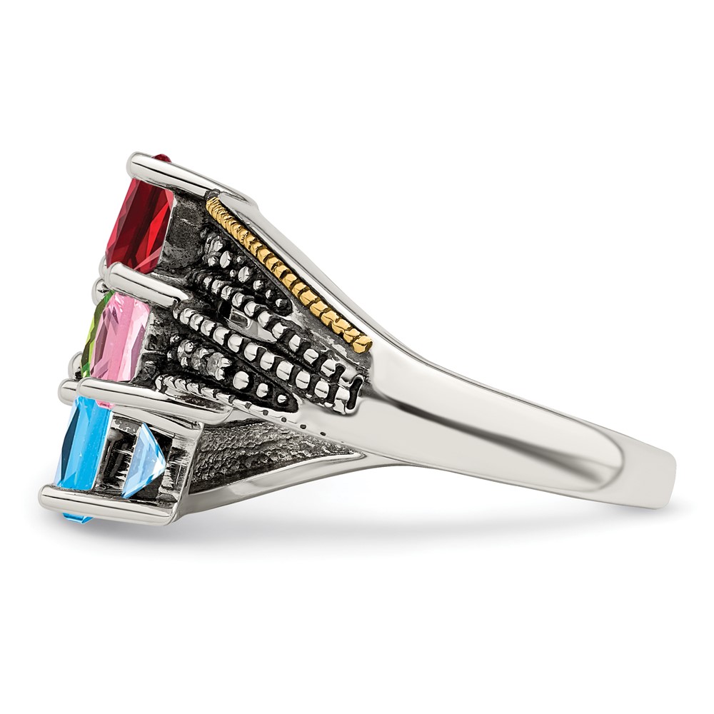 Sterling Silver Antiqued w/14k 4-stone w/Diamond Mother's Semi-Mount Ring (QMR12/4-6)