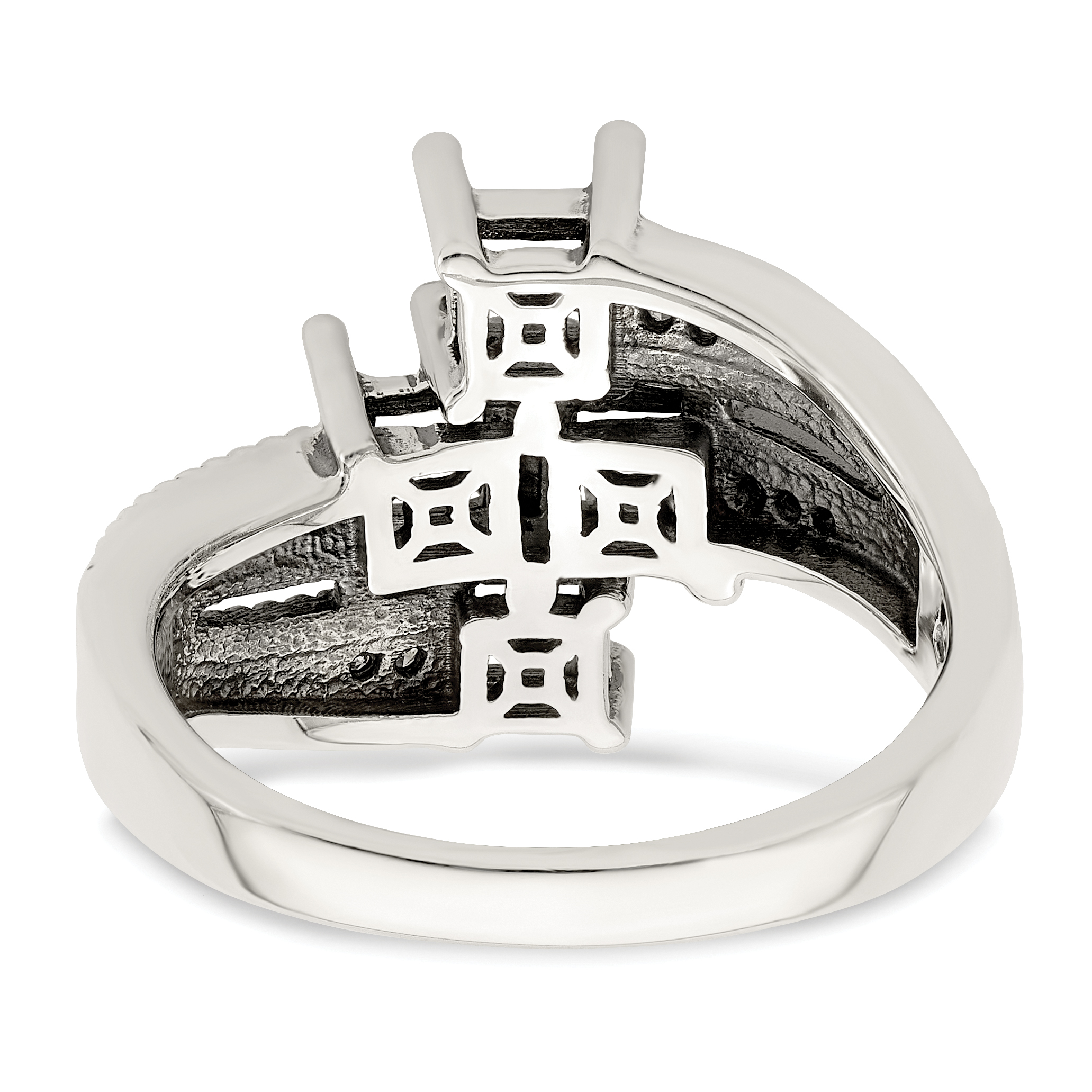 Silver Antiqued w/14k 4-stone w/Diamond Mother's Semi-Mount Ring QMR12/4 - Picture 6 of 8