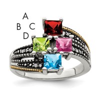 Sterling Silver Antiqued Ring with 14K 4-stone with Diamond Mother's view 1