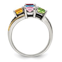 Sterling Silver Antiqued Ring with 14K 5-stone with Diamond Mother's view 3