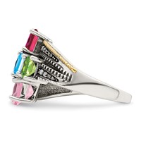 Sterling Silver Antiqued Ring with 14K 5-stone with Diamond Mother's view 4