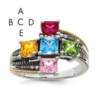 Sterling Silver Antiqued Ring with 14K 5-stone with Diamond Mother's view 1