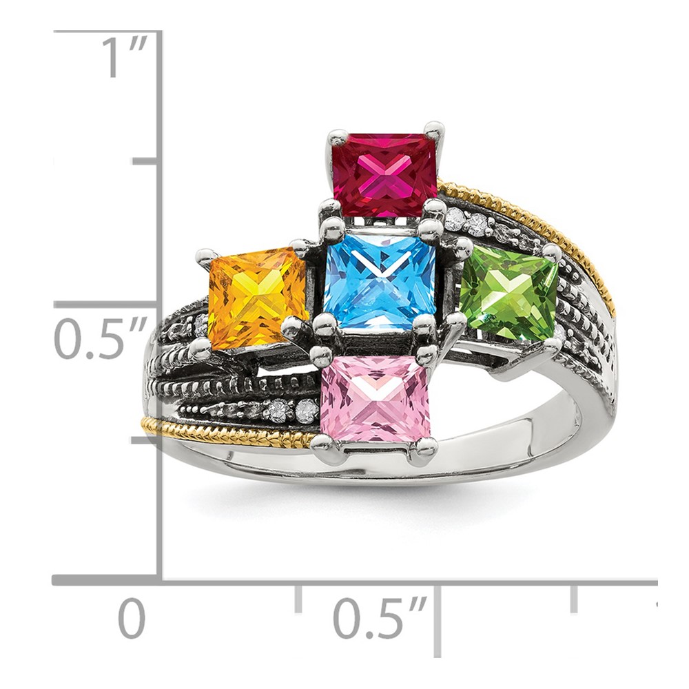 Sterling Silver Antiqued w/14k 5-stone w/Diamond Mother's Semi-Mount Ring (QMR12/5-5)