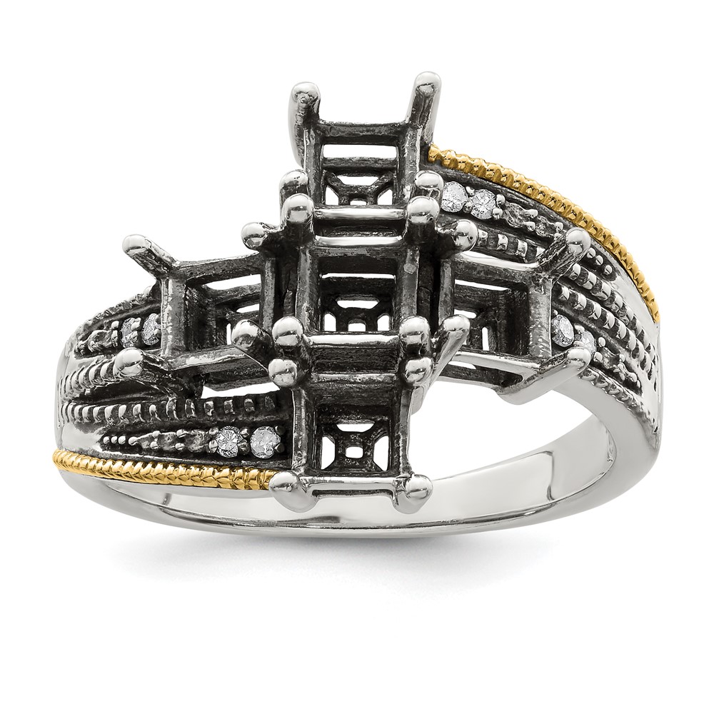 Sterling Silver Antiqued w/14k 5-stone w/Diamond Mother's Semi-Mount Ring (QMR12/5-5)