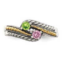 Sterling Silver Antiqued Ring with 14K 2-stone Mother's view 5