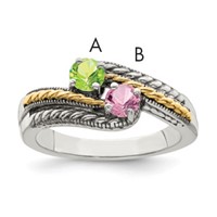 Sterling Silver Antiqued Ring with 14K 2-stone Mother's view 1