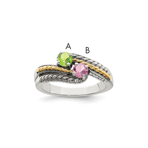 Sterling Silver Antiqued w/14k 2-stone Mother's Ring Mounting