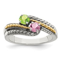 Sterling Silver Antiqued Ring with 14K 2-stone Mother's view 2