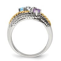 Sterling Silver Antiqued Ring with 14K 3-stone Mother's view 3