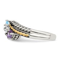 Sterling Silver Antiqued Ring with 14K 3-stone Mother's view 4