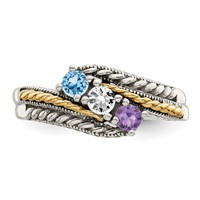 Sterling Silver Antiqued Ring with 14K 3-stone Mother's view 5