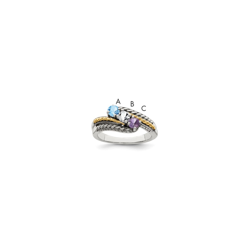 Sterling Silver Antiqued Ring with 14K 3-stone Mother's