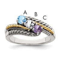 Sterling Silver Antiqued Ring with 14K 3-stone Mother's view 1