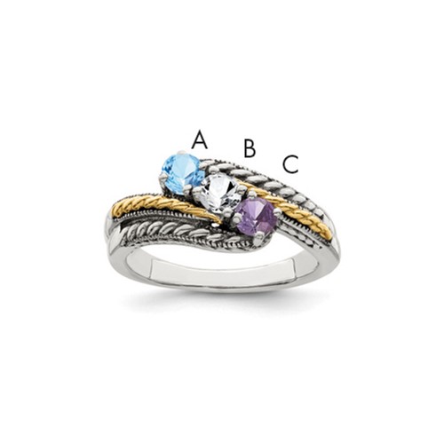 Sterling Silver Antiqued w/14k 3-stone Mother's Ring Mounting