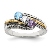 Sterling Silver Antiqued Ring with 14K 3-stone Mother's view 2