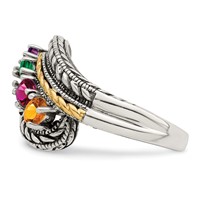Sterling Silver Antiqued Ring with 14K 4-stone Mother's view 3