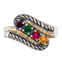 Sterling Silver Antiqued Ring with 14K 4-stone Mother's view 4
