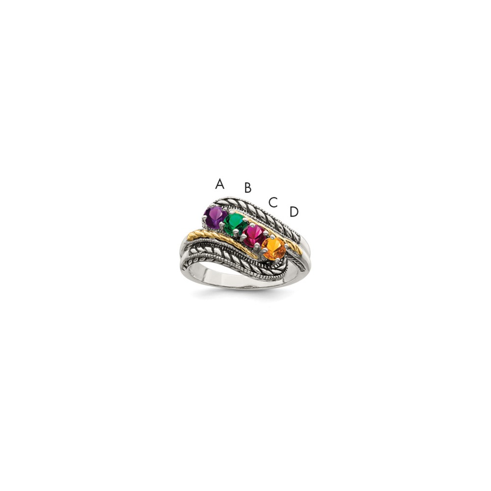 Sterling Silver Antiqued Ring with 14K 4-stone Mother's