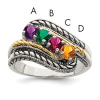 Sterling Silver Antiqued Ring with 14K 4-stone Mother's view 1