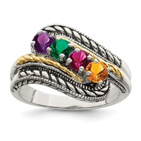 Sterling Silver Antiqued Ring with 14K 4-stone Mother's view 2