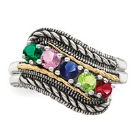 Sterling Silver Antiqued Ring with 14K 5-stone Mother's view 5