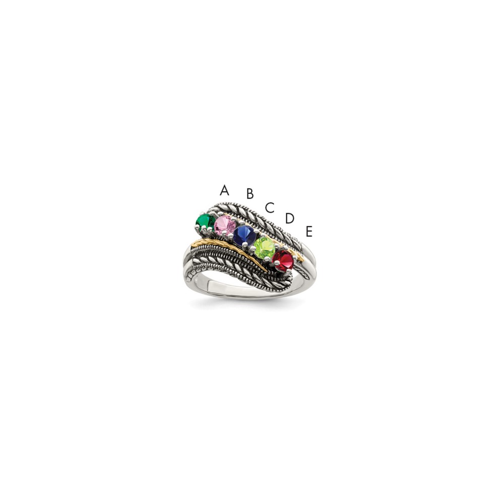 Sterling Silver Antiqued Ring with 14K 5-stone Mother's