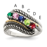 Sterling Silver Antiqued Ring with 14K 5-stone Mother's view 1