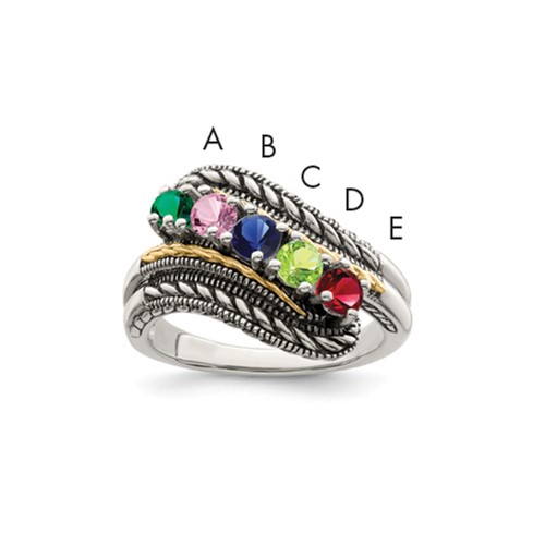 Sterling Silver Antiqued Ring with 14K 5-stone Mother's