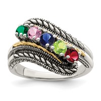 Sterling Silver Antiqued Ring with 14K 5-stone Mother's view 2