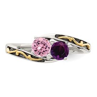 Sterling Silver Antiqued Ring with 14K 2-stone Mother's view 5