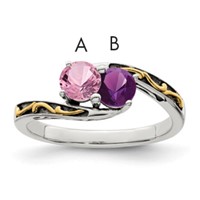 Sterling Silver Antiqued Ring with 14K 2-stone Mother's view 1