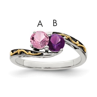 Sterling Silver and 14k Birthstone Mother's Ring                              