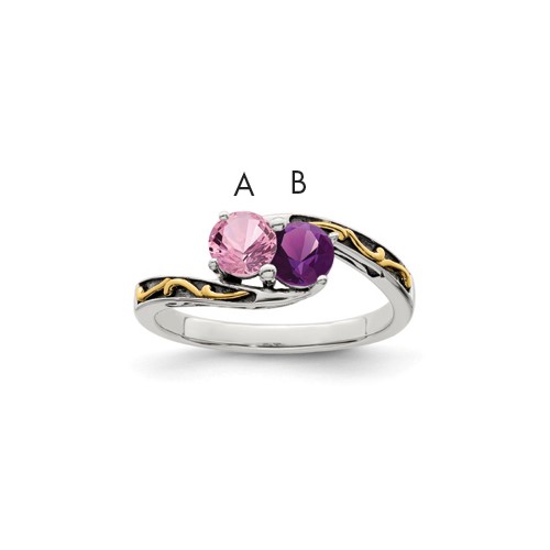 Sterling Silver Antiqued Ring with 14K 2-stone Mother's