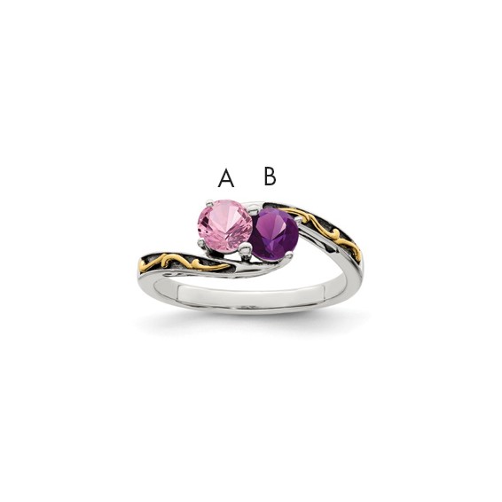 Sterling Silver and 14k Birthstone Mother's Ring                              