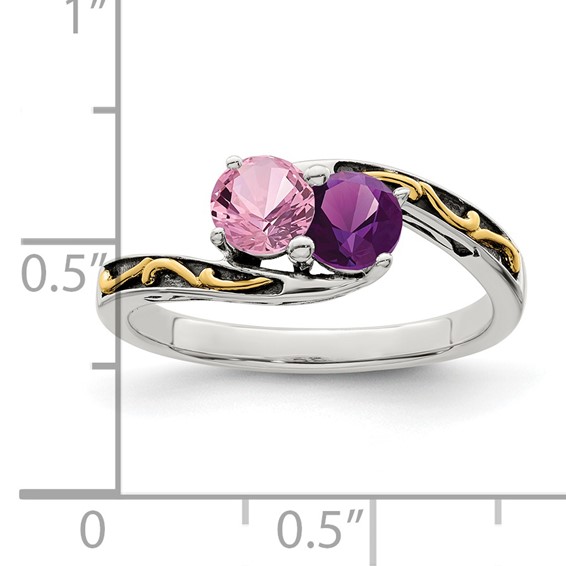 Sterling Silver and 14k Birthstone Mother's Ring                              