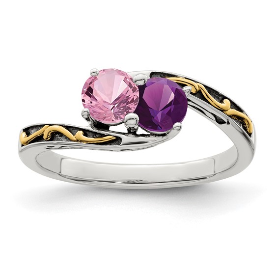 Sterling Silver and 14k Birthstone Mother's Ring                              