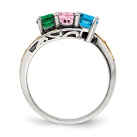 Sterling Silver Antiqued Ring with 14K 3-stone Mother's view 3